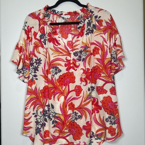Cynthia Rowley Red,Pink & Purple Flutter Sleeve Blouse. Size 2X #Romantic - Picture 1 of 7